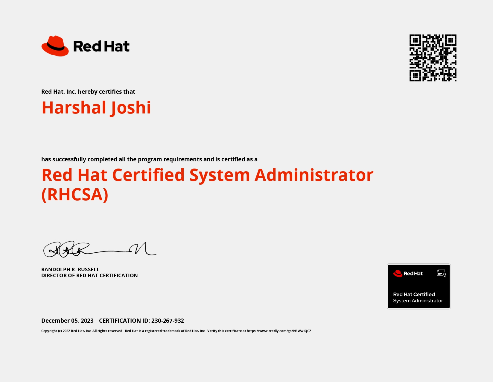 RHCSA Certificate